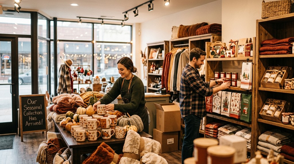 Retail store with seasonal inventory and merchandise