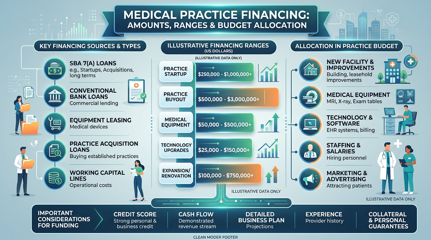 Medical practice financing amounts by use